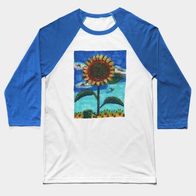 Sunflower in the Field Baseball T-Shirt by Mila-Ola_Art
